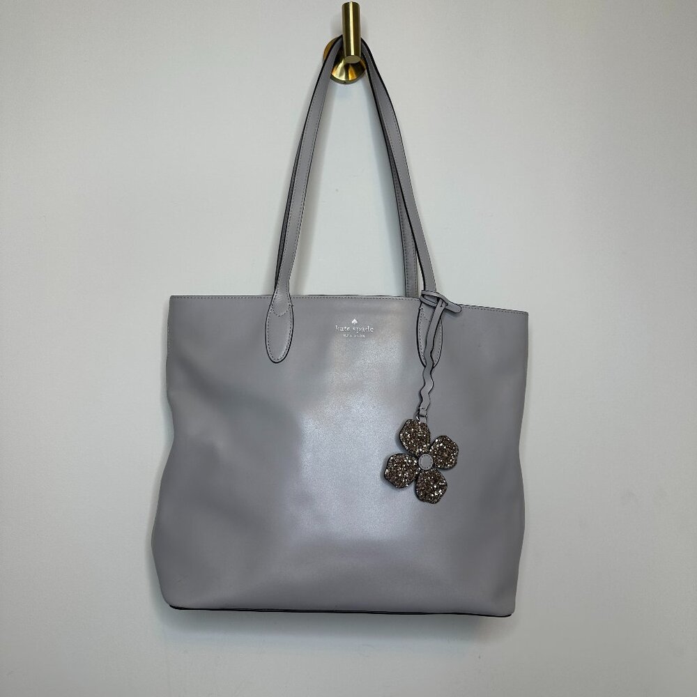 KATE SPADE New York Kerri Medium Taupe Leather Tote Shoulder Bag Flower Charm